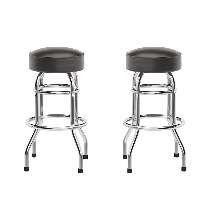 Flash Furniture Bruno Traditional Vinyl Double Ring Barstool without Back, Dark Brown, 2-Pieces/Pack (2XUD100DKBRN) image 1