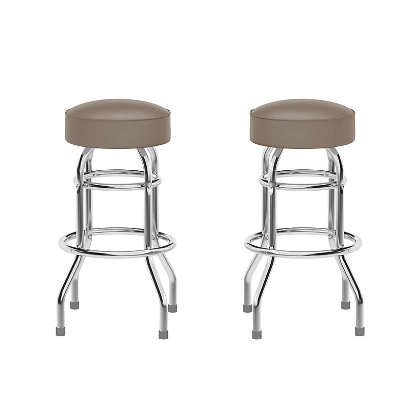 Flash Furniture Bruno Traditional Vinyl Double Ring Barstool without Back, Beige, 2-Pieces/Pack (2XUD100BEIGE) image 1