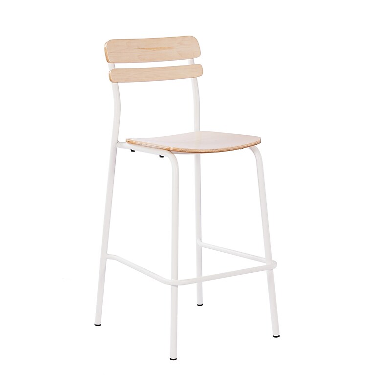 Flash Furniture Cyprus Contemporary Steel/Wood Slat Back Barstool, White/Antique White (XUCH10443BAWH) image 1