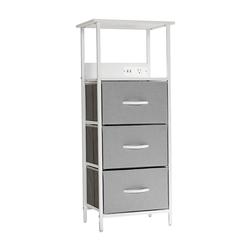 Flash Furniture Sodano Nightstand with 3 Storage Drawers, Fabric, Gray Drawers/White Frame (WXEZO802WWHGR) image 1
