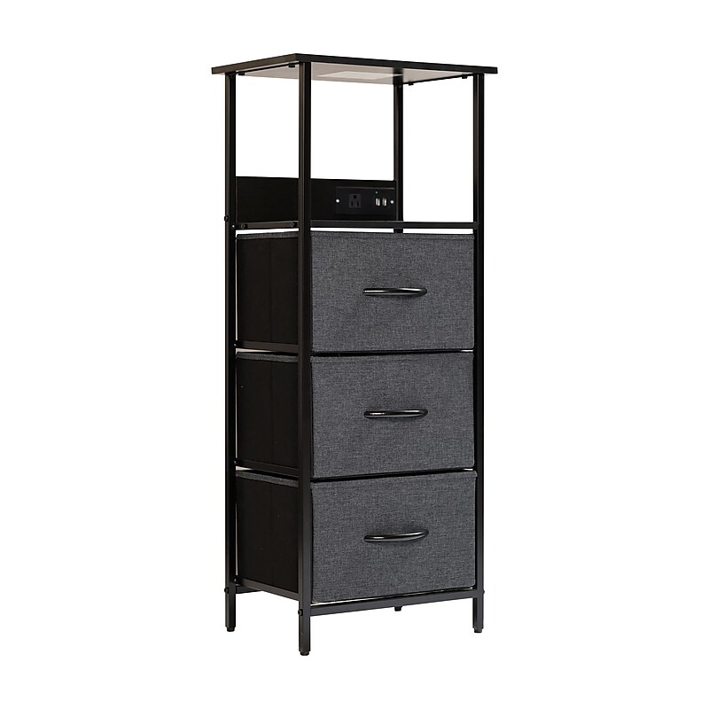 Flash Furniture Sodano Nightstand with 3 Storage Drawers, Fabric, Charcoal Drawers/Black Frame (WXEZO802WBKGR) image 1