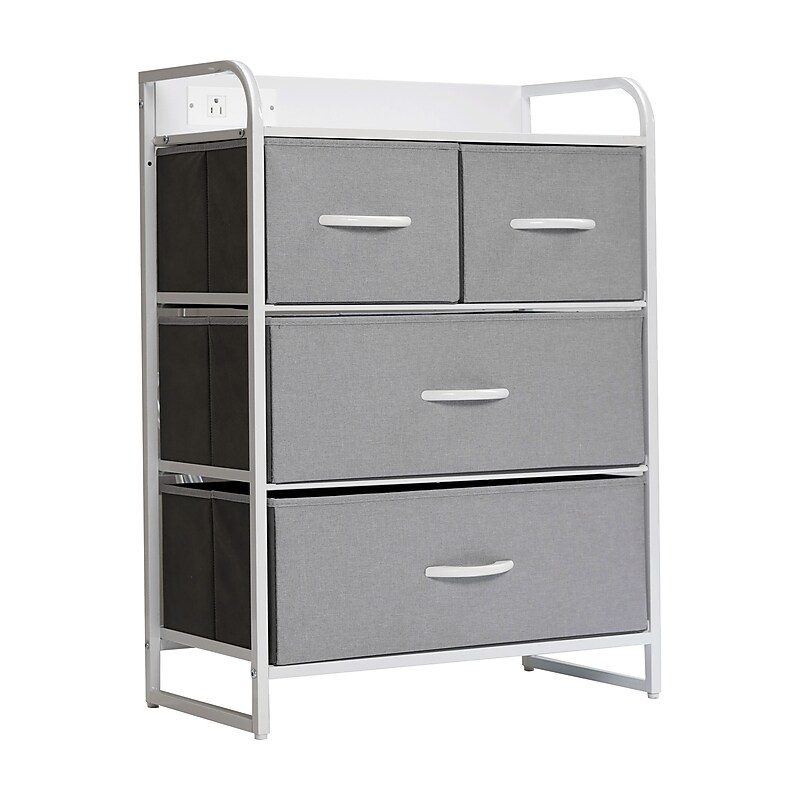 Flash Furniture Sodano Nightstand with 4 Storage Drawers, Fabric, Gray Drawers/White Frame (WX5L604WWHGR) image 1