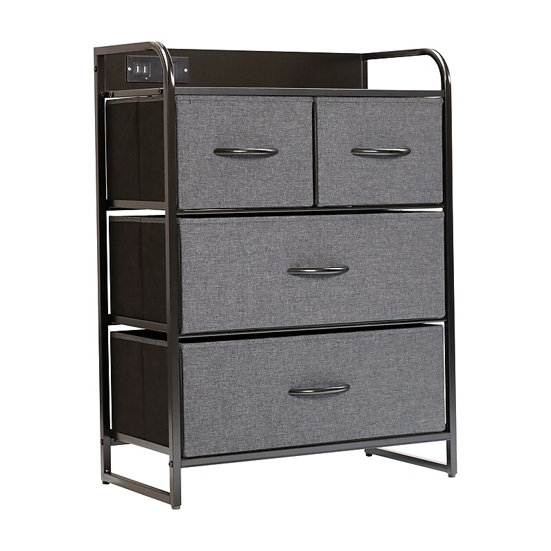 Flash Furniture Sodano Nightstand with 4 Storage Drawers, Fabric, Charcoal Drawers/Black Frame (WX5L604WBKGR) image 1