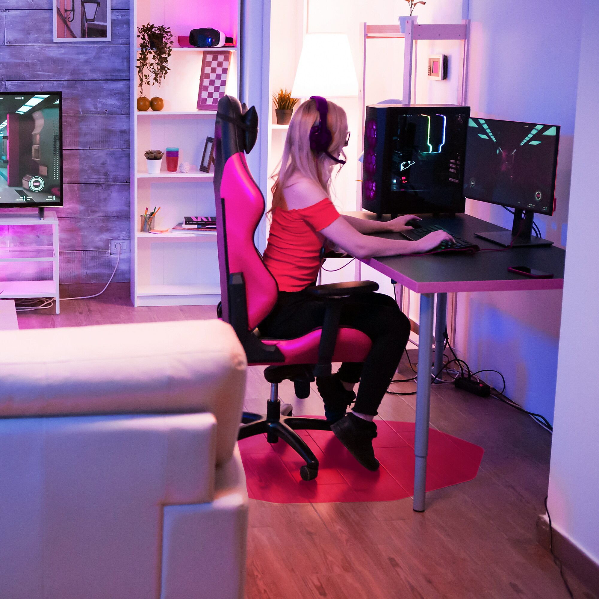 Floortex 9Mat Polycarbonate 9-Sided Pink Gaming Chair Mat for Hard Floors – 38″ x 39″ Sansujyuku sansujyuku.com
