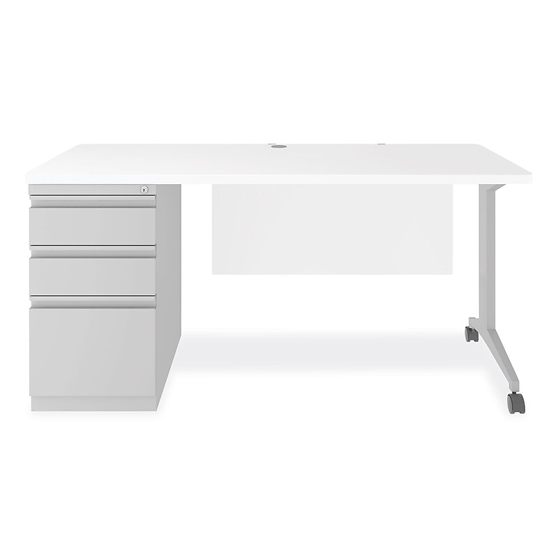 Alera Modern Teacher Series 60"W Pedestal Desk, White/Silver (MSD6024WH) image 1