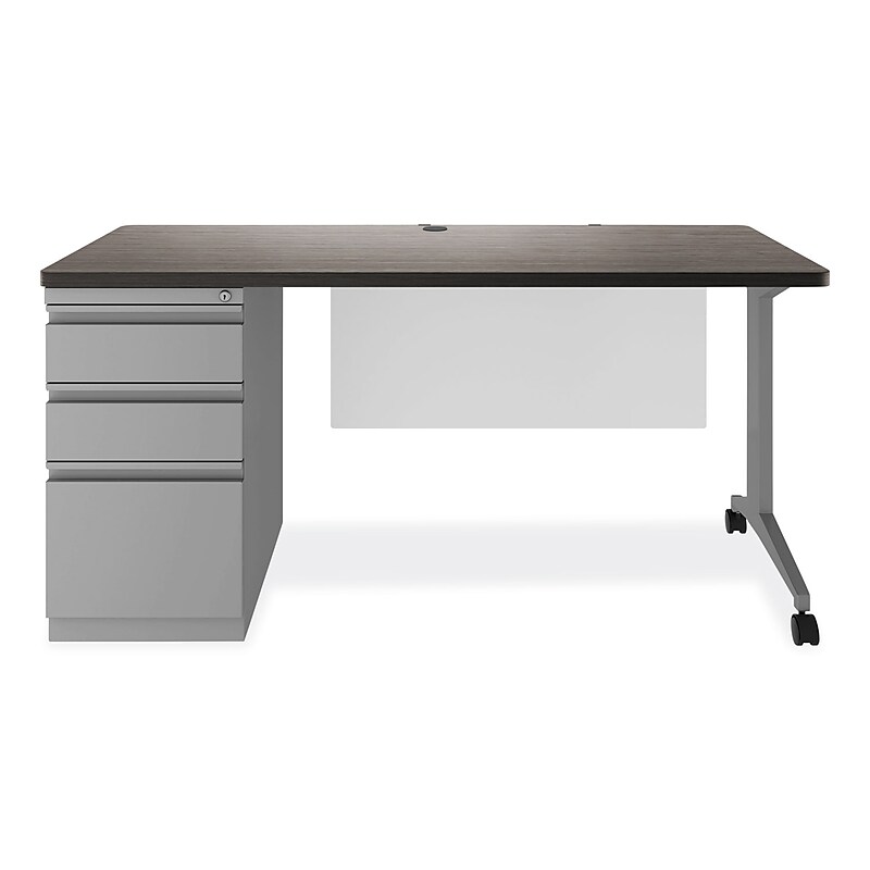 Alera Modern Teacher Series 60"W Pedestal Desk, Charcoal Woodgrain/Gray (MSD6024CH) image 1