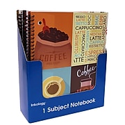 Inkology Coffee 1 Subject Notebook, College Ruled, Assorted, 10.5" x 8", 12 Pack (3779)