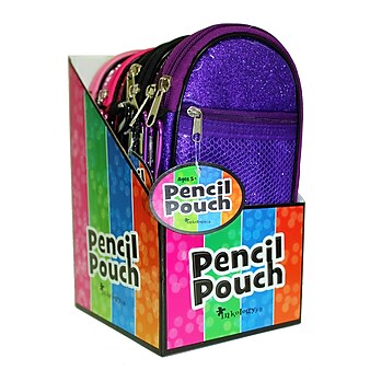 Inkology Glitter Multi-Compartment Pencil Pouches, Assorted, 6 Pack (4714)