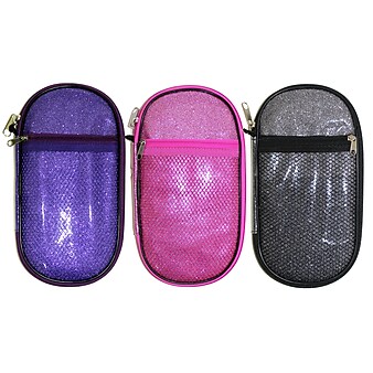Inkology Glitter Multi-Compartment Pencil Pouches, Assorted, 6 Pack (4714)