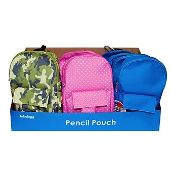 Inkology Back Pack Pencil Pouch, Assorted, 12 Pack (4899)