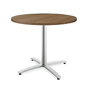 HON Between Round Table, Seated Height X-Base, 36"D, Pinnacle Laminate, Textured Silver Finish