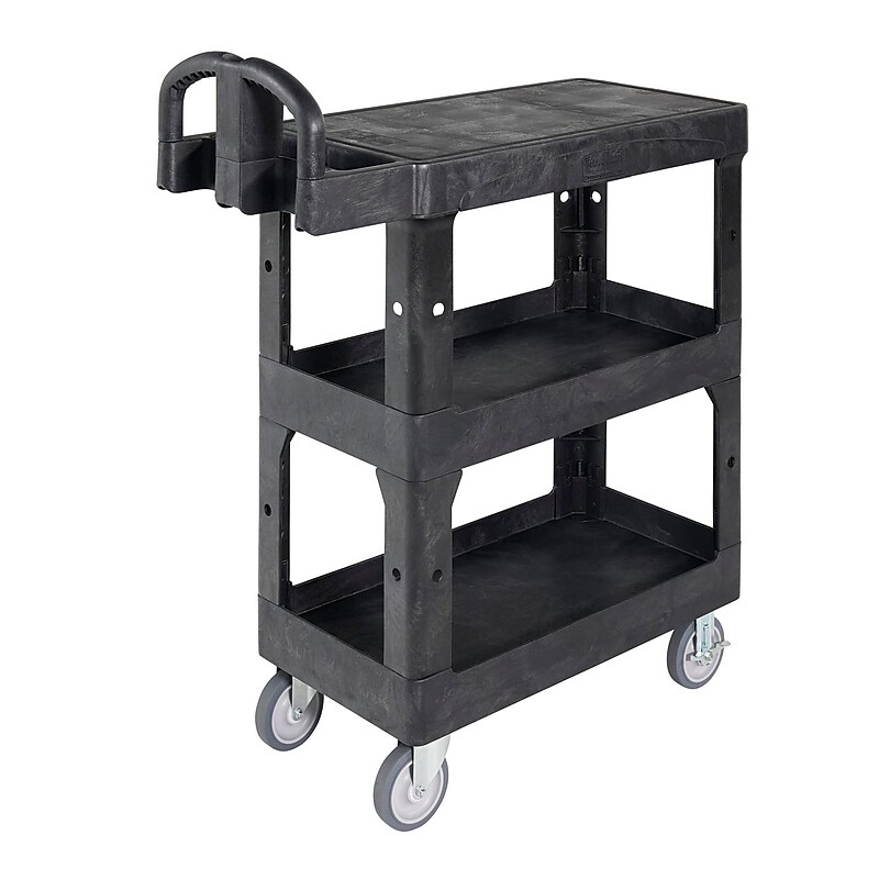 Rubbermaid Commercial BRUTE 3-Shelf Resin Mobile Heavy-Duty Ergo Flat Utility Cart with Swivel Wheels, Black (2203280) image 1