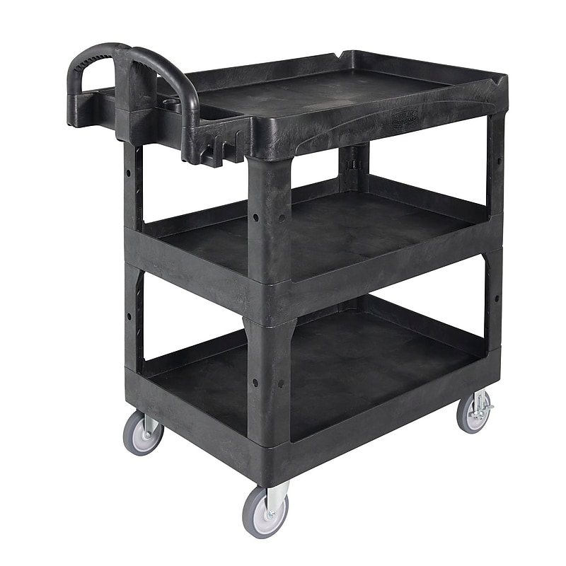 Rubbermaid Commercial BRUTE 3-Shelf Resin Mobile Heavy-Duty Ergo Lipped Utility Cart with Swivel Wheels, Black (2196862) image 1