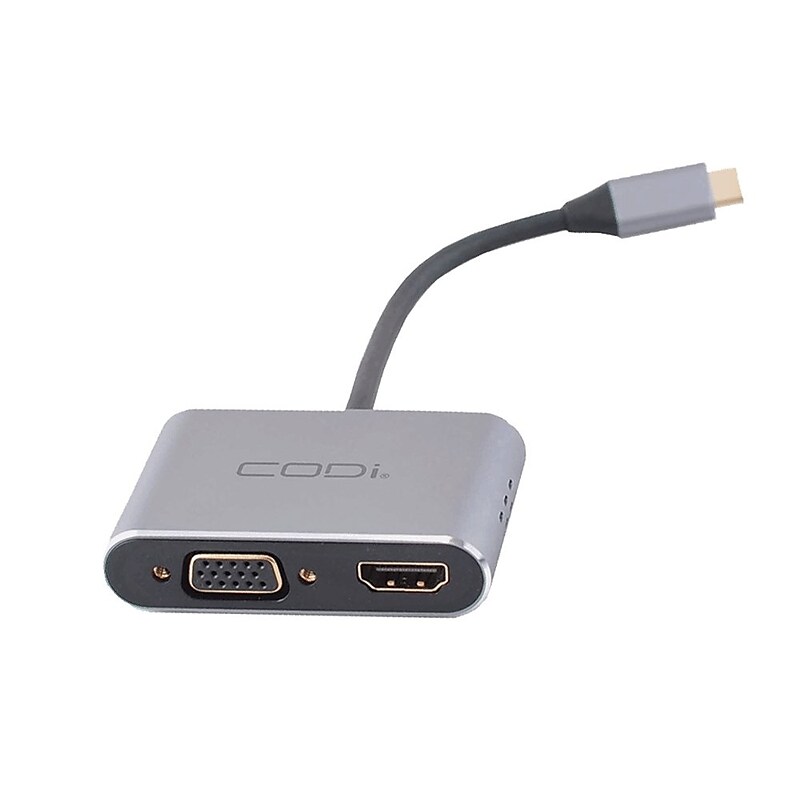 CODi 4-In-1 USB-C Display Adapter, HDMI, VGA, USB-C PD, USB-A 3.0, Gray (A01063M) image 1
