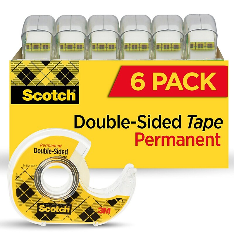 Scotch Permanent Double Sided Tape With Dispensers, 0.5" x 13.9 yds., Clear, 6/Pack (6137H-2PC-MP) image 1