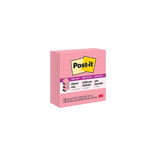 Postit® Super Sticky Notes, 4" x 4", Pink Wave, Lined, 90 Sheets/Pad, 5 Pads/Pack (R440NPSS