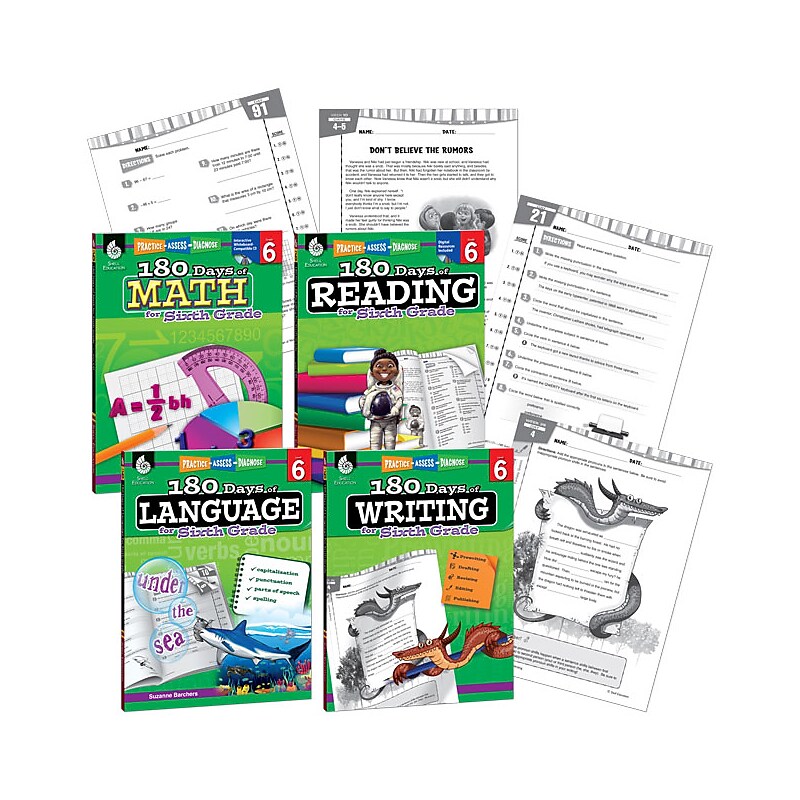 Shell Education 180 Days of Practice Grade 6 Bundle Book Set (51636) image 1