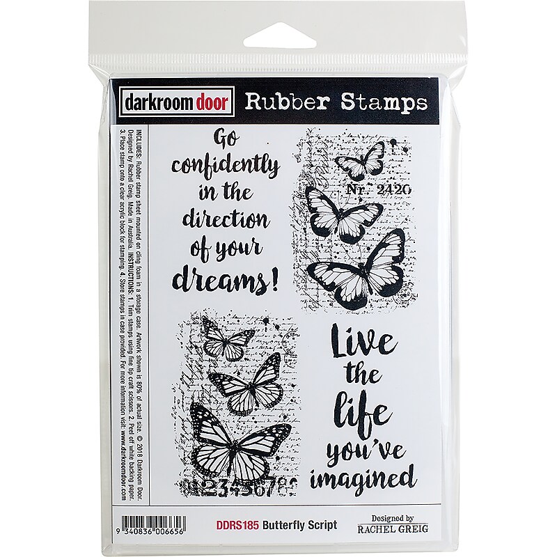 Darkroom Door Butterfly Script Darkroom Door Cling Stamps, 7.3" x 5.1" (DDRS185) image 1