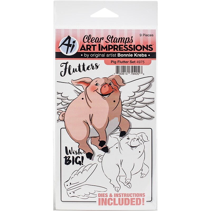 Art Impressions Pig Art Impressions Flutters Stamp & Die Set, 2.75" x 3.75", Clear (4975AI) image 1
