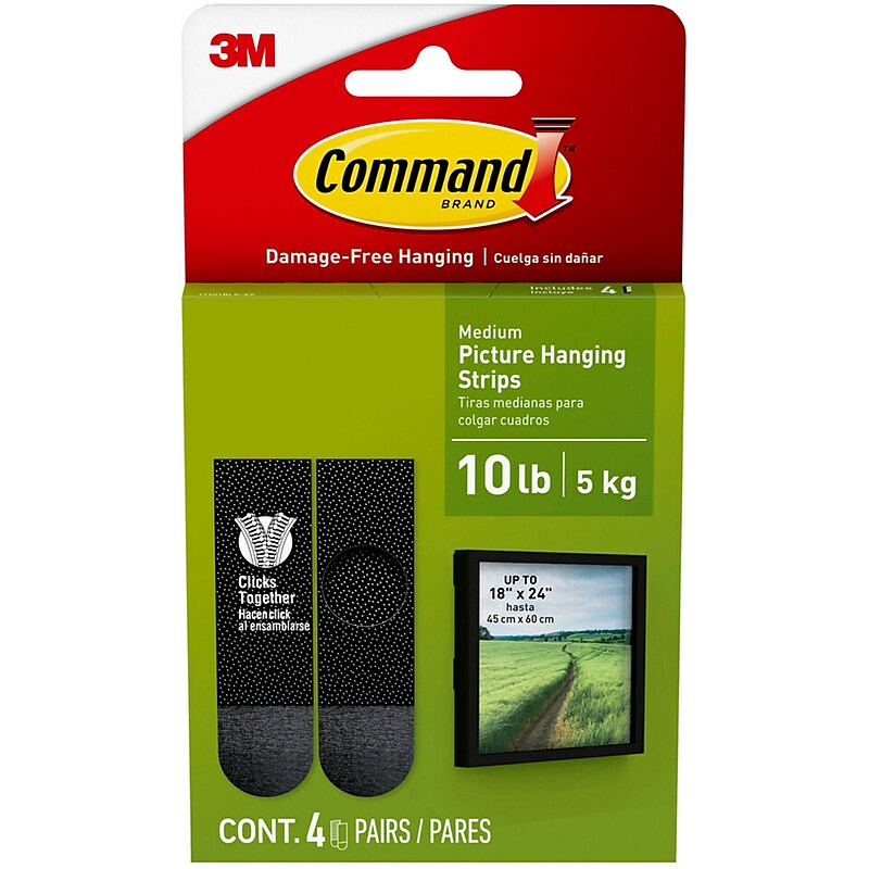 Command Medium Hanging Strips, 10 lb., Black, 4/Pack (17201BLK-ES) image 1