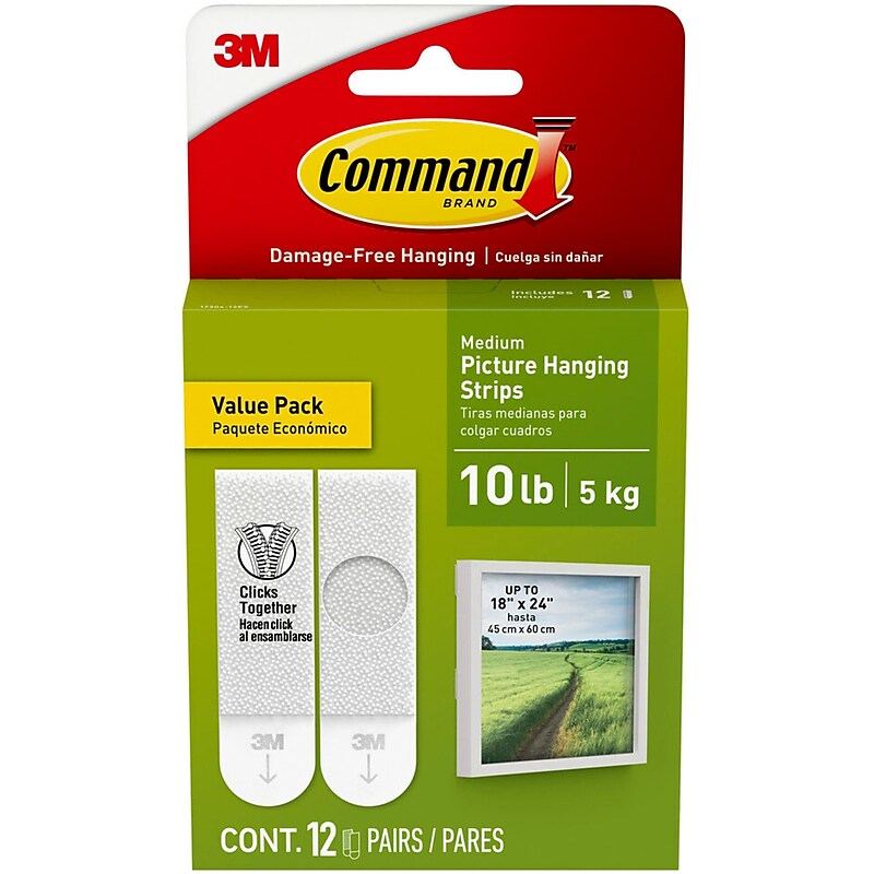 Command Medium Hanging Strips, 10 lb., White, 12/Pack (17204-12ES) image 1