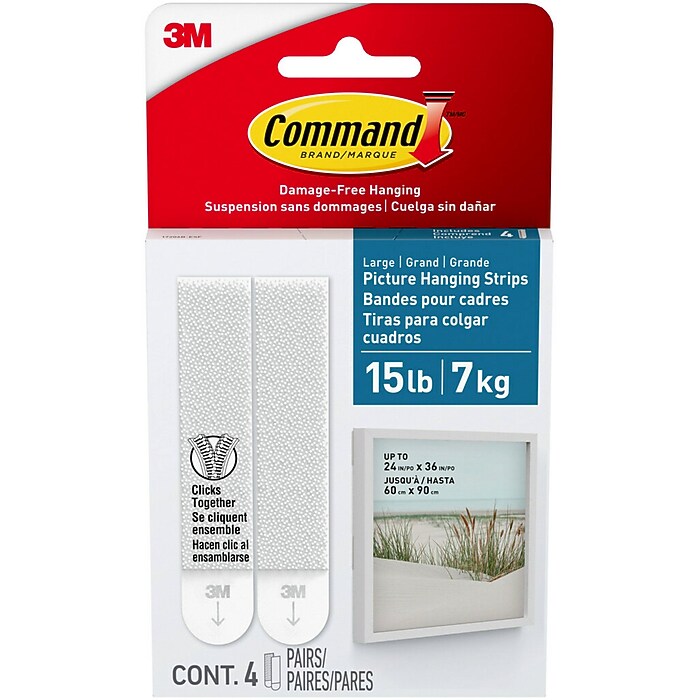 Command Grandes Bandes Adhésives Noires Lot 20 Paires – Accroche Sans Dommage Jusqu'à 7,3 Kg – Idéal Décoration Murale, Cadres, Noël Sans Perçage