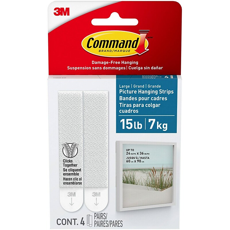 Command Large Bathroom Hanging Strips, 15 lb., White, 4/Pack (17206B-ES) image 1