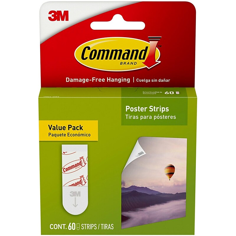 Command Poster Hanging Strips, 1 lb., White, 60/Pack (17024-60ES) image 1