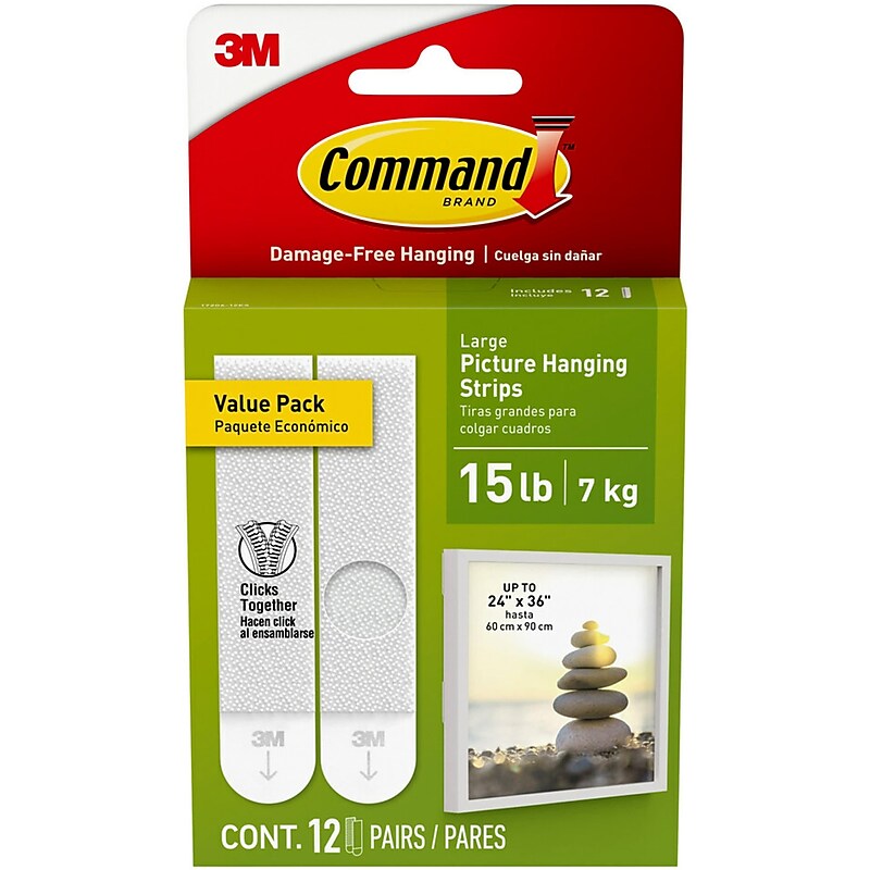 Command Large Hanging Strips, 15 lb., White, 12/Pack (17206-12ES) image 1