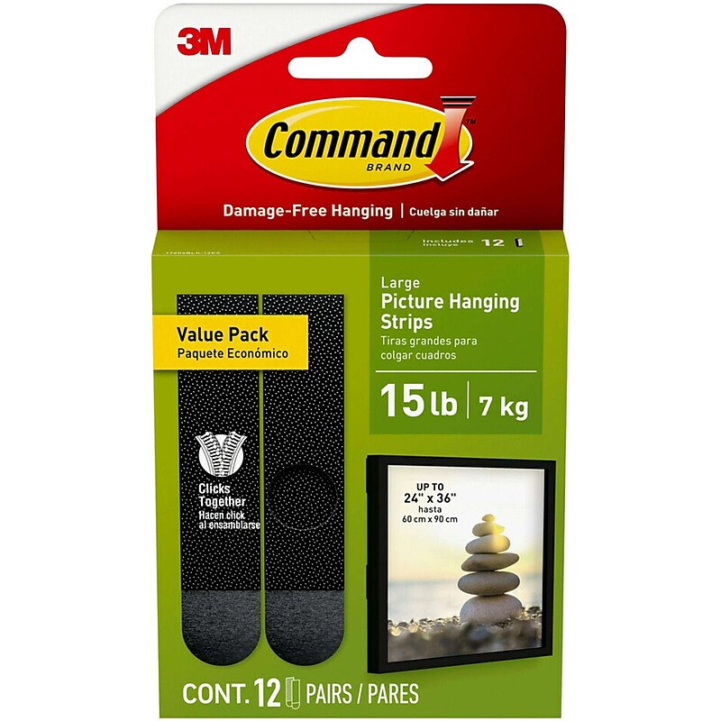 Command Large Hanging Strip, 15 lb., Black, 12/Pack (17206BLK-12ES) image 1