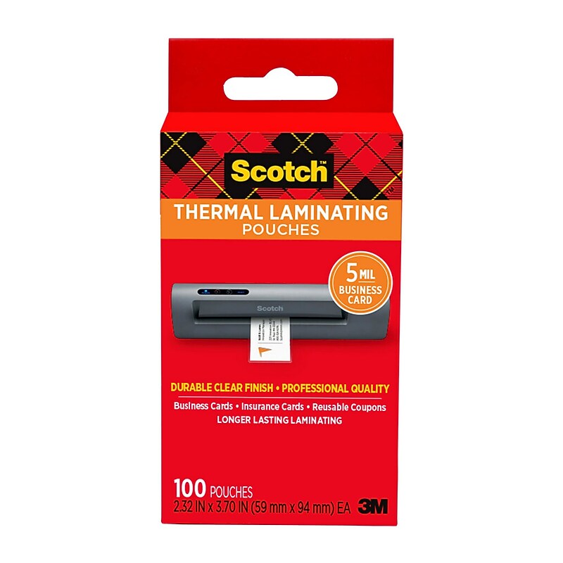 Scotch Business Card Laminating Pouches, 5 mil, 3 3/4 x 2 3/8, 100/Pack