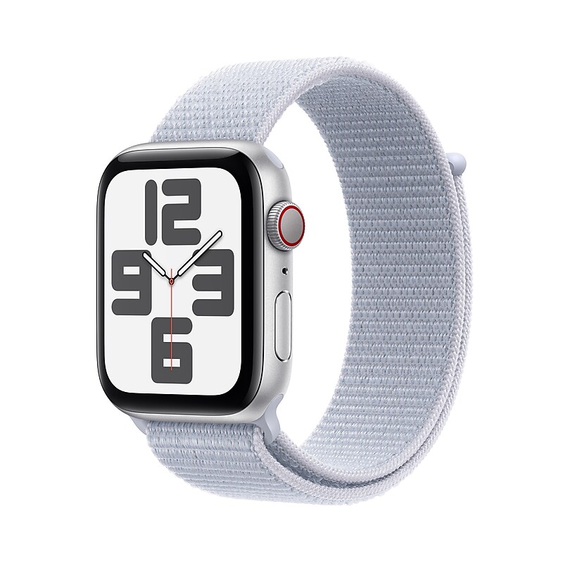 Apple Watch SE GPS + Cellular Smartwatch, 44mm, Silver Aluminum Case with Blue Cloud Sport Loop (MXG63LL/A) image 1