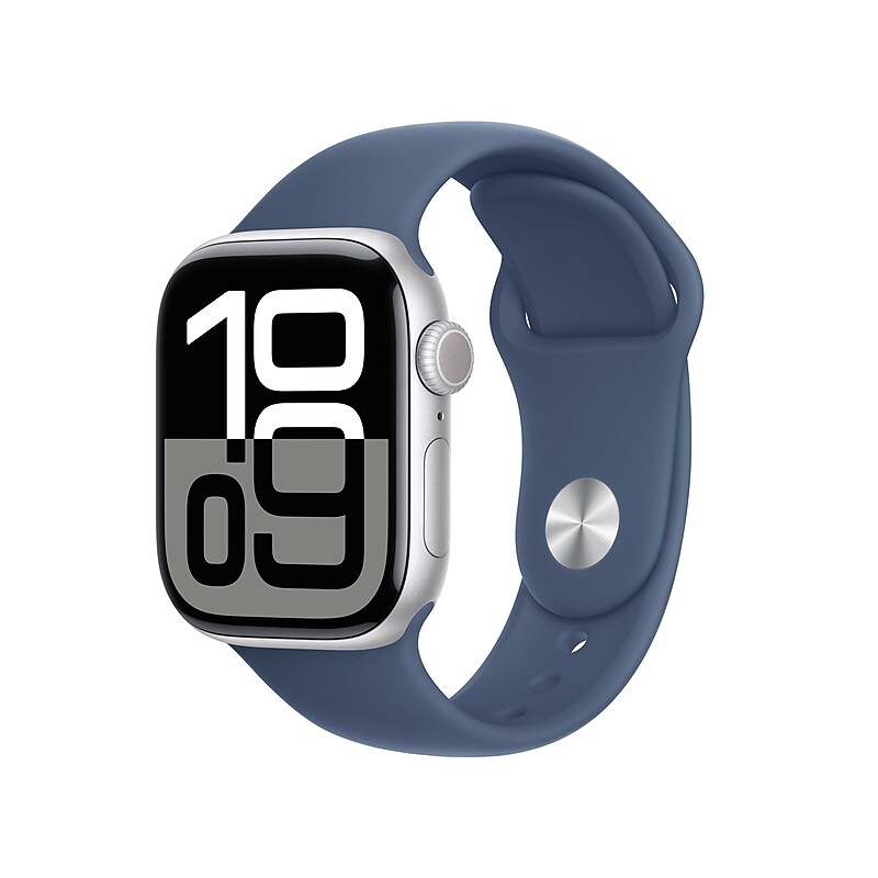 Apple Watch Series 10 GPS Smartwatch, 42mm, Silver Aluminum Case with Denim Sport Band, Small/Medium (MWWA3LW/A) image 1