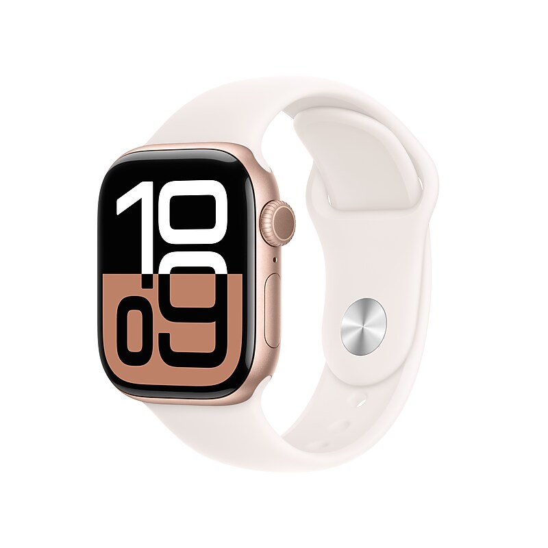 Apple Watch Series 10 GPS Smartwatch, 42mm, Rose Gold Aluminum Case with Light Blush Sport Band, Medium/Large (MWWJ3LW/A) image 1