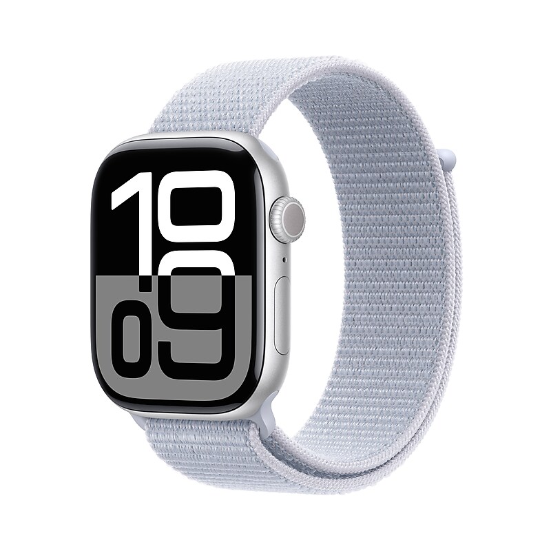 Apple Watch Series 10 GPS + Cellular Smartwatch, 46mm, Silver Aluminum Case with Blue Cloud Sport Loop (MWY23LW/A) image 1