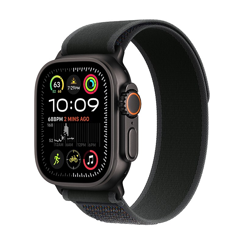 Apple Watch Ultra 2 GPS + Cellular Smartwatch, 49mm, Black Titanium Case with Black Trail Loop, Small/Medium (MX4U3LW/A) image 1