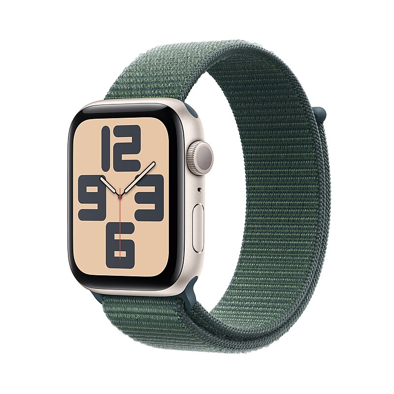 Apple Watch SE GPS Smartwatch, 44mm, Starlight Aluminum Case with Lake Green Sport Loop (MXEW3LL/A) image 1