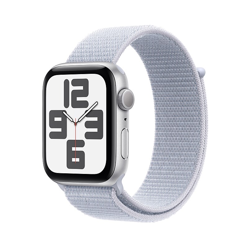 Apple Watch SE GPS Smartwatch, 44mm, Silver Aluminum Case with Blue Cloud Sport Loop (MXET3LL/A) image 1