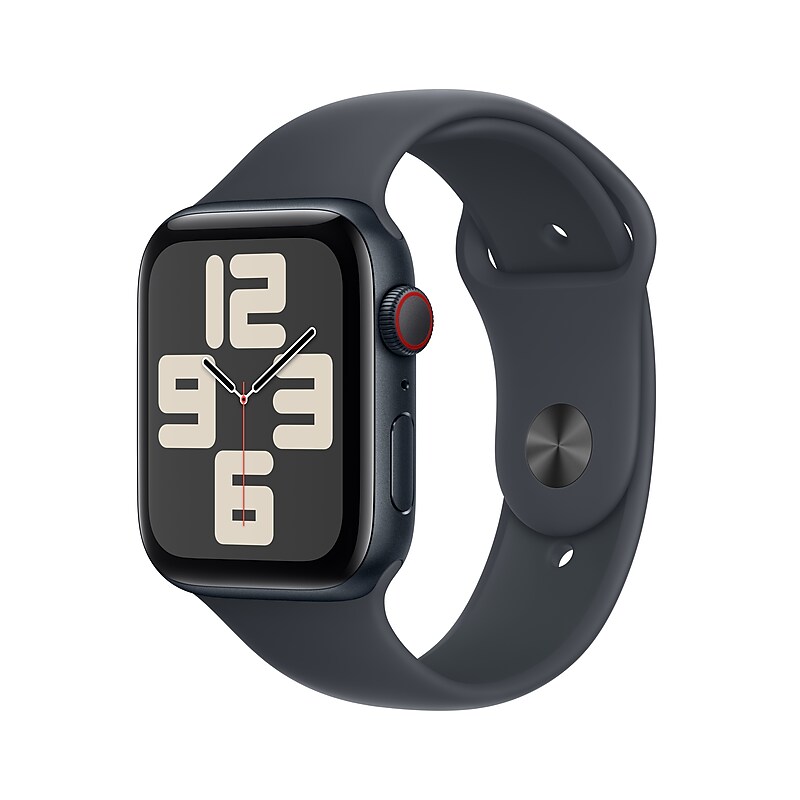 Apple Watch SE GPS + Cellular Smartwatch, 44mm, Midnight Aluminum Case with Midnight Sport Band, Medium/Large (MXG23LL/A) image 1