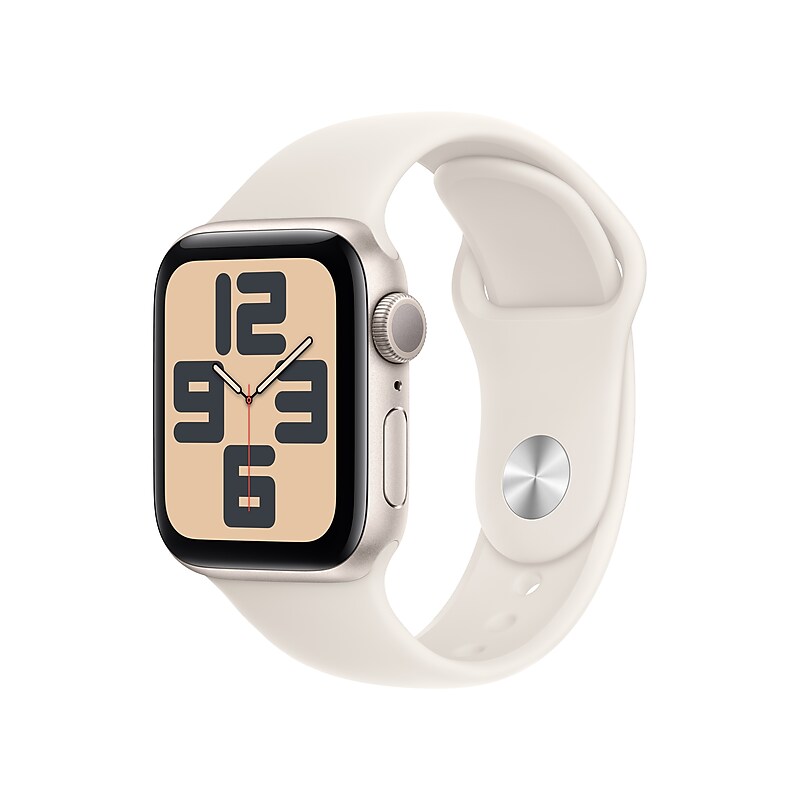 Apple Watch SE GPS Smartwatch, 40mm, Starlight Aluminum Case with Starlight Sport Band, Medium/Large (MXEG3LL/A) image 1