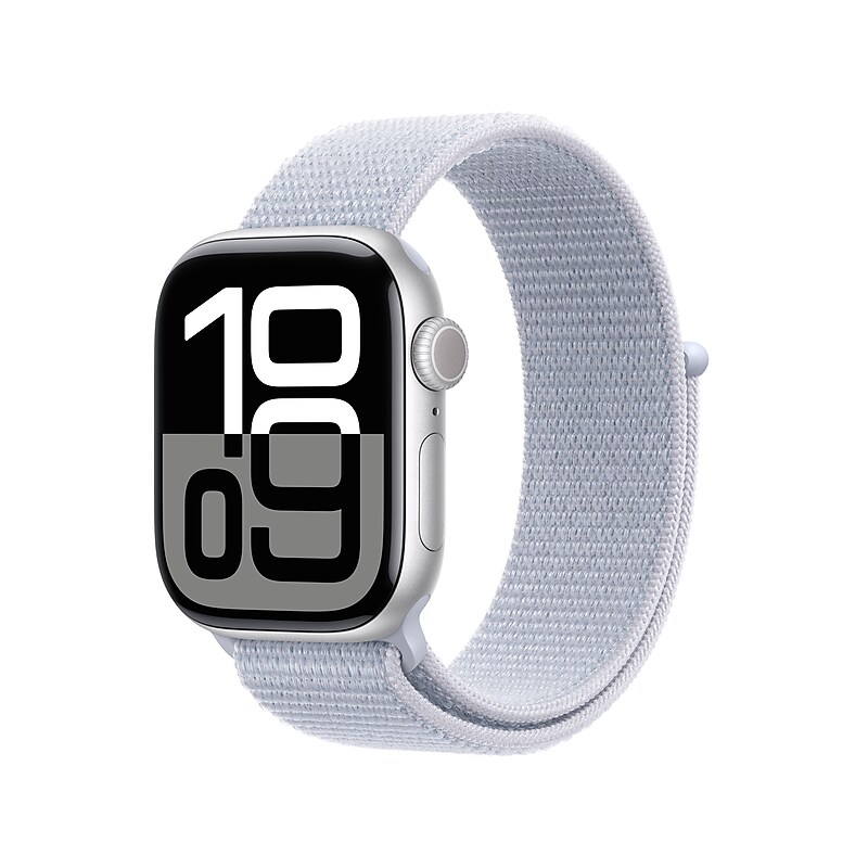 Apple Watch Series 10 GPS Smartwatch, 42mm, Silver Aluminum Case with Blue Cloud Sport Loop (MWWD3LW/A) image 1