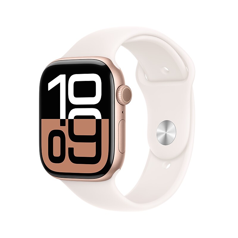 Apple Watch Series 10 GPS Smartwatch, 46mm, Rose Gold Aluminum Case with Light Blush Sport Band, Small/Medium (MWWT3LW/A) image 1