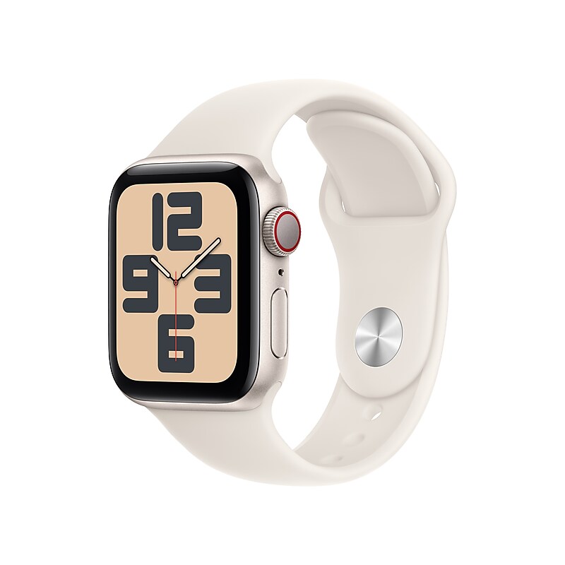 Apple Watch SE GPS + Cellular Smartwatch, 40mm, Starlight Aluminum Case with Starlight Sport Band, Small/Medium (MXFY3LL/A) image 1