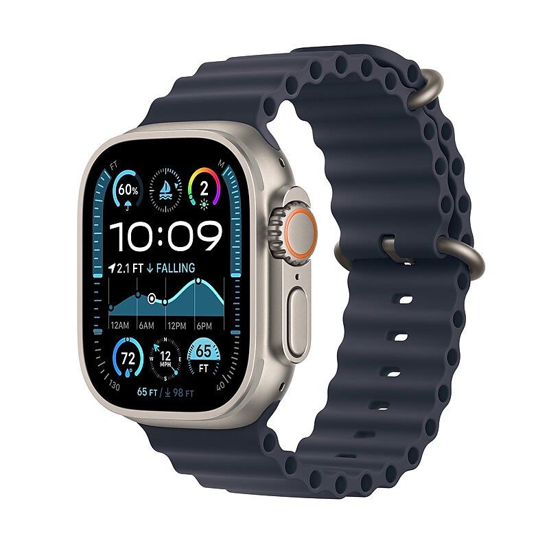 Apple Watch Ultra 2 GPS + Cellular Smartwatch, 49mm, Natural Titanium Case with Navy Ocean Band (MX4D3LW/A) image 1