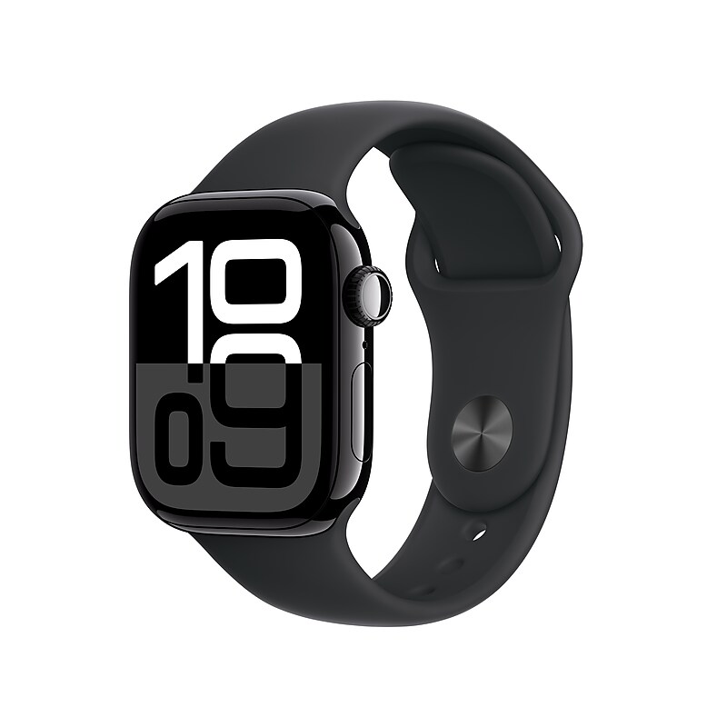 Apple Watch Series 10 GPS + Cellular Smartwatch, 42mm, Jet Black Aluminum Case with Black Sport Band, Small/Medium (MWX63LW/A) image 1