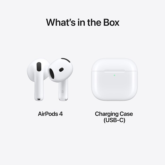 Apple AirPods 4 Wireless Ambient Sound Earbuds, 4th Generation, Bluetooth, White (MXP63LL/A) | Staples Apple AirPods 4 Wireless Ambient Sound Earbuds, 4th Generation, Bluetooth, White (MXP63LL/A) | Staples