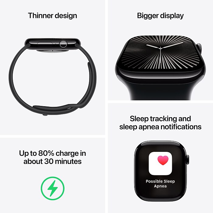 Apple Watch Series 10 46 MM Midnight GPS, Jet Black Aluminum Case