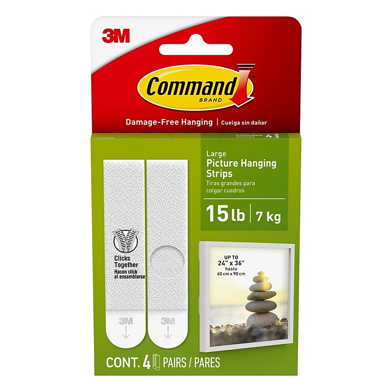 Command Large Hanging Strips, 15 lb., White, 4 Pairs/Pack (17206-ES) image 1