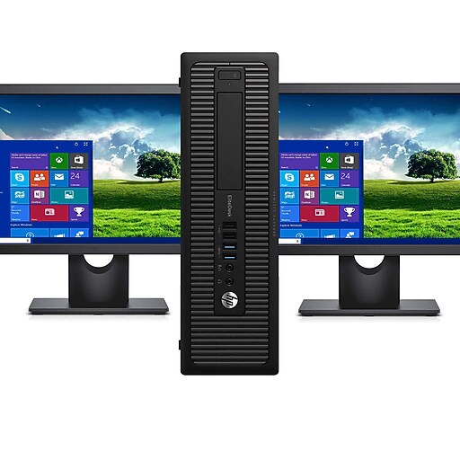HP 800G1 Refurbished Desktop Computer with Dual 19" Monitors, Intel