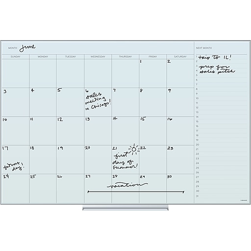 U Brands Floating Glass Dry-Erase Monthly Calendar Board, 36 x 36 Inches, White Frosted Surface, Frameless